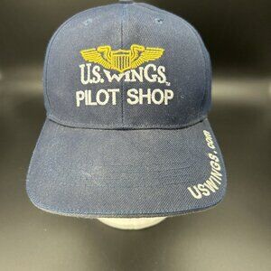 US Wings Pilot Shop Advertising Hat Cap Navy Blue Military Adjustable USA Flag